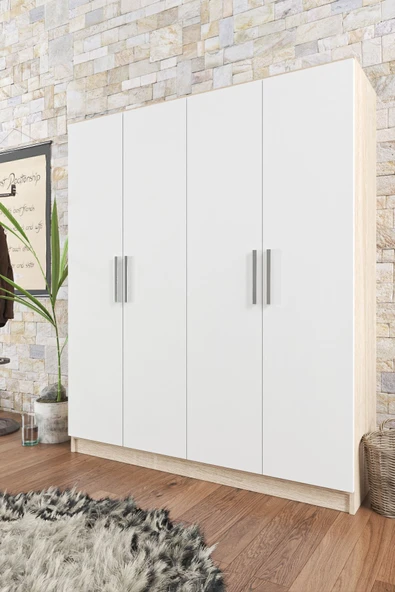 AEKA Ae-1059 Milano Beyaz Sonomo 4 Kapaklı Gardırop 11 Raflı 2 Askılıklı - 5