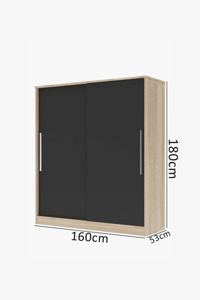 AEKA Ae-4001 Zambak Sürgülü Dolap Çok Raflı Çekmeceli Askılı Antrasit Gri Gardırop - 3
