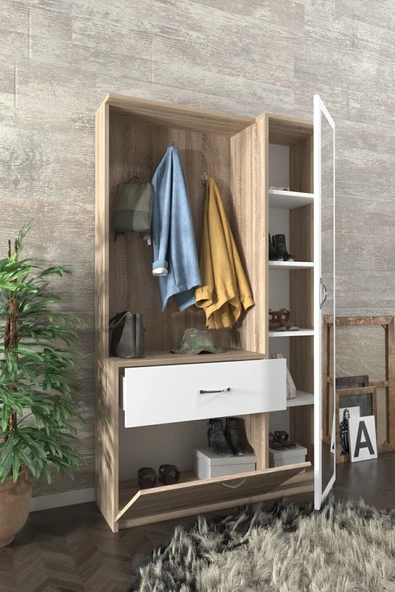 AEKA Ae-3042 Reina Aynalı Delüx Vestiyer Ayakkabılık Portmanto Takımı Sonomo - 3