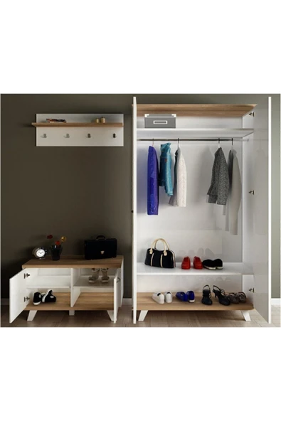 AEKA Ae-1075 Poli Vestiyer Takımı 2 Kapaklı Beyaz Askılıklı - 3