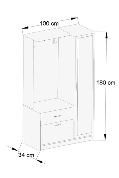 AEKA Ae-3042 Reina Aynalı Delüx Vestiyer Ayakkabılık Portmanto Takımı Sonomo - 4