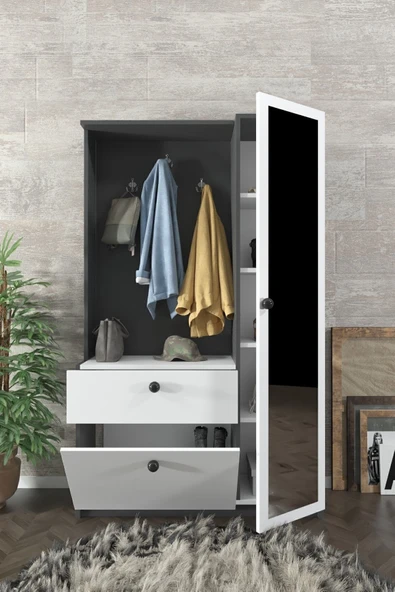 AEKA Ae-3042 Reina Aynalı Delüx Vestiyer Ayakkabılık Portmanto Takımı Antrasit Gri /beyaz - 6