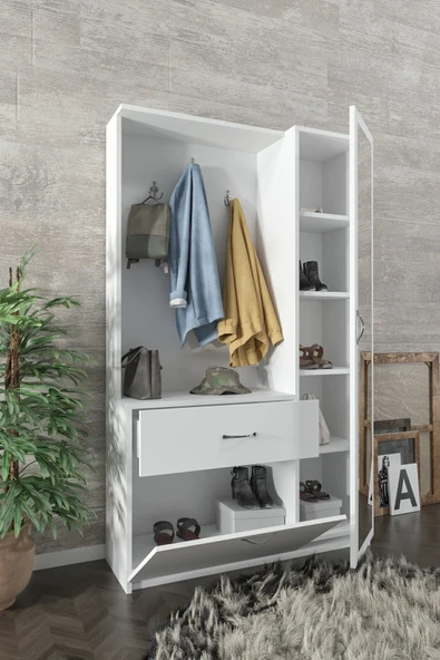 AEKA Ae-3042 Reina Aynalı Delüx Vestiyer Ayakkabılık Portmanto Takımı Beyaz - 3