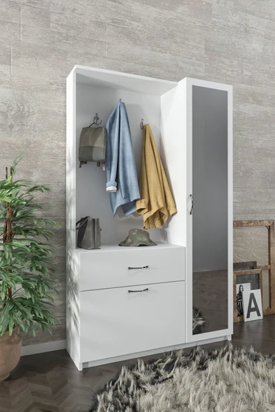 AEKA Ae-3042 Reina Aynalı Delüx Vestiyer Ayakkabılık Portmanto Takımı Beyaz - 5