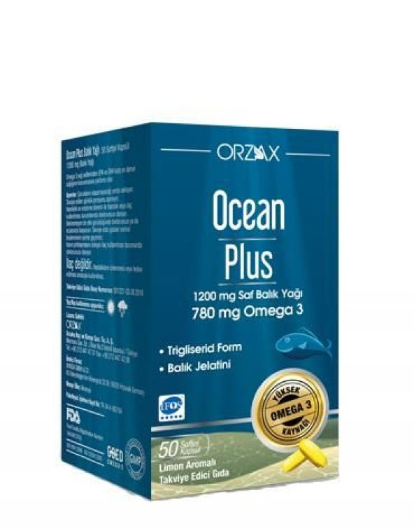 OCEAN Plus 1200 mg 50 Kapsül Saf Balık Yağı SKT:05/2025