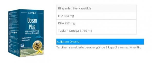 OCEAN Plus 1200 mg 50 Kapsül Saf Balık Yağı SKT:05/2025 - 2