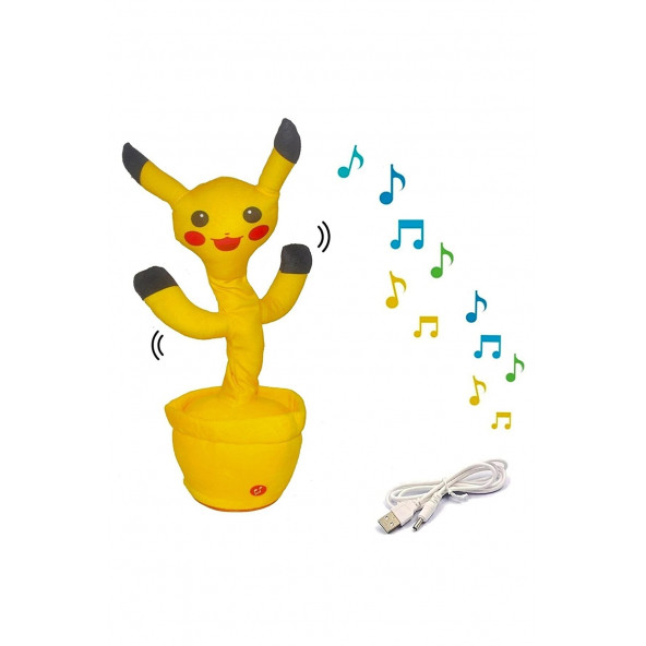 Led Işıklı Müzikli Usb Şarjlı Tekrar Eden Taklitçi Dans Eden Pokemon Pikachu Peluş Kaktüs Oyuncak