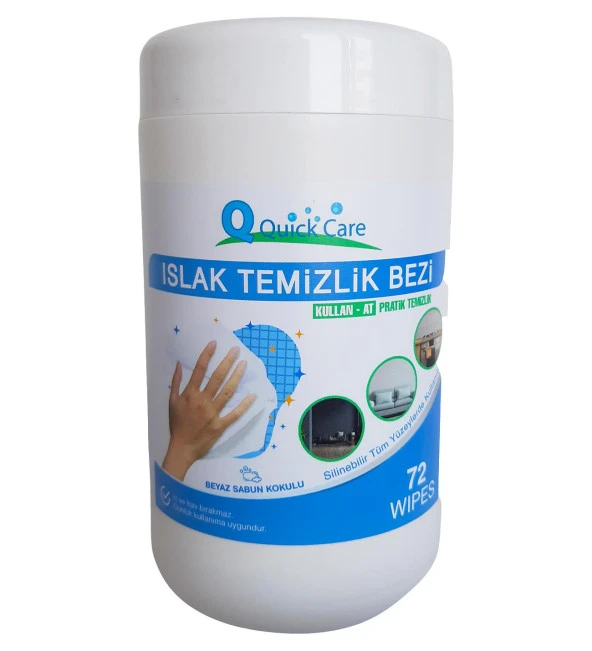 QUICKCARE Dezenfektanlı Yüzey Temizlik Havlusu 72 Yaprak, Kova Mendil Beyaz Sabun Kokulu - 3