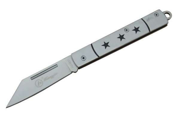 Hongjie HJ W01 Gri Küt Cep Çakısı 14cm - Manuel, Oluklu, Yıldız Detaylı Metal Sap