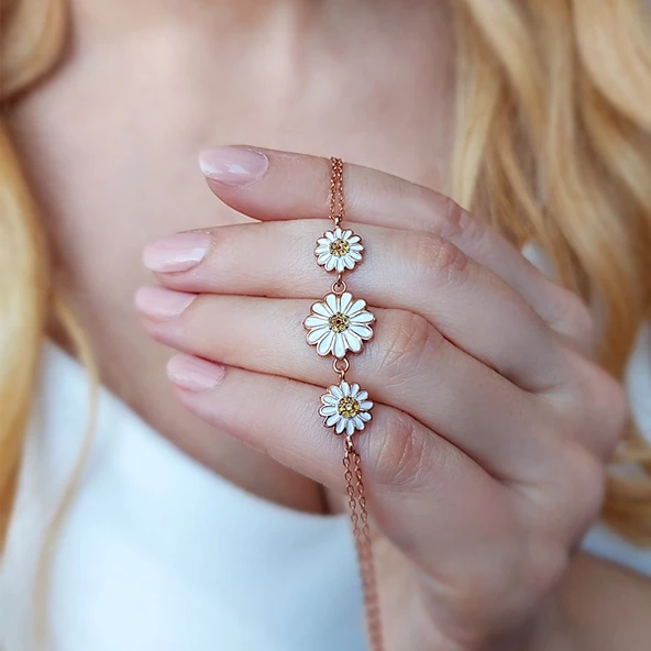 Kadın Mineli 925 Gümüş Papatya Bileklik - Resim 2