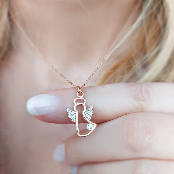 925 Ayar Gümüş Hareli Melek Kolye - Resim 3