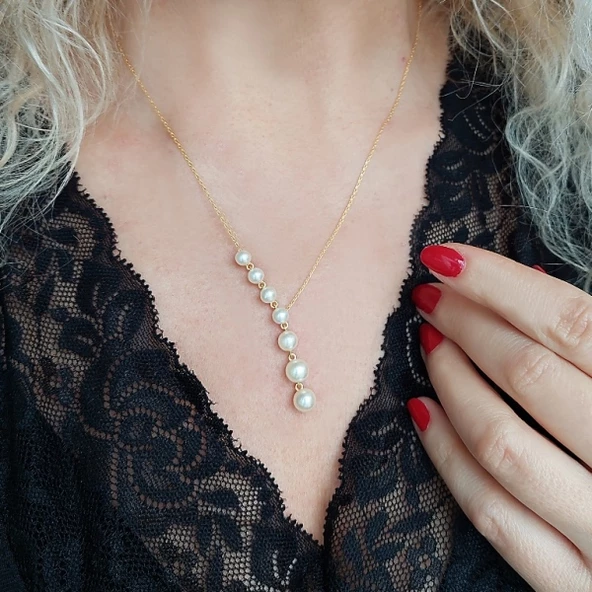 Vaoov 925 Ayar Gümüş İnci Kolye - Resim 6