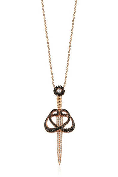 925 Ayar Gümüş Çift Vav Yazılı Kılıç Kolye ürün görseli