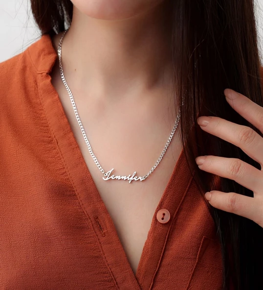 Vaoov 925 Ayar Gümüş El Yazısı Kalın Zincir Kolye - Resim 2