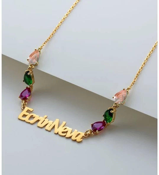 Vaoov 925 Ayar Gümüş İsimli Renkli Damla Taşlı Kolye ürün görseli