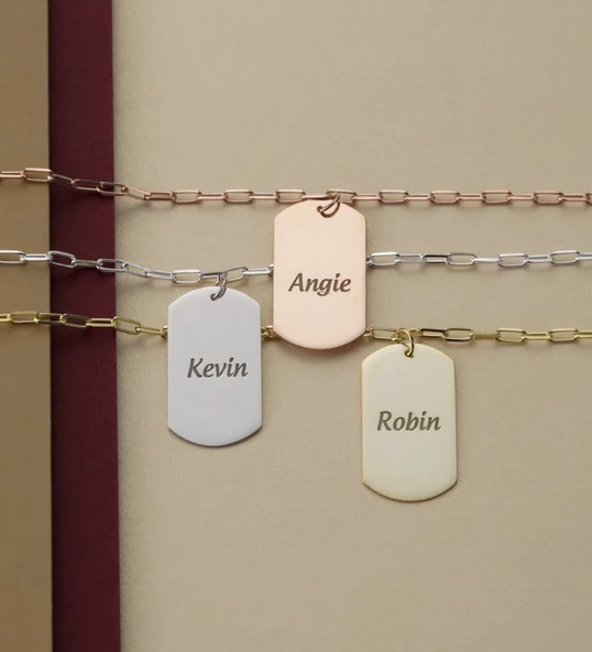 925 Ayar Gümüş Kişiye Özel Künye Kolye ürün görseli