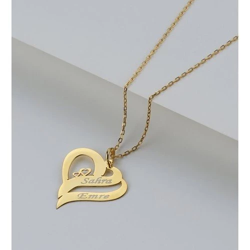 Vaoov 925 Ayar Gümüş Kişiye Özel Çift Kalpli İsimli Kolye ürün görseli