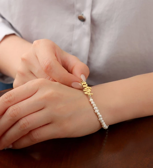 Vaoov 925 Ayar Gümüş İsimli İnci Bileklik ürün görseli