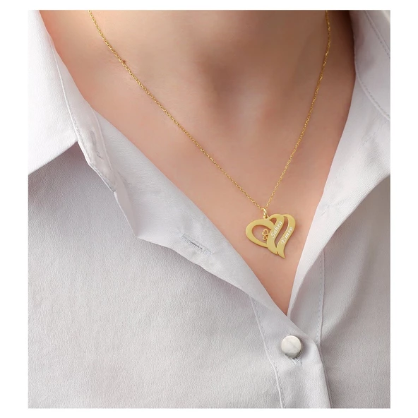 Vaoov 925 Ayar Gümüş Kişiye Özel Çift Kalpli İsimli Kolye - Resim 2