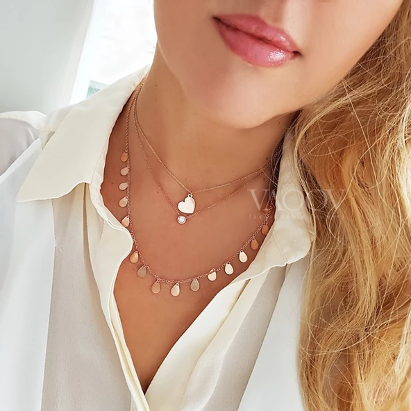 925 Ayar Gümüş Çift Zincirli Kalp Kolye - Resim 2