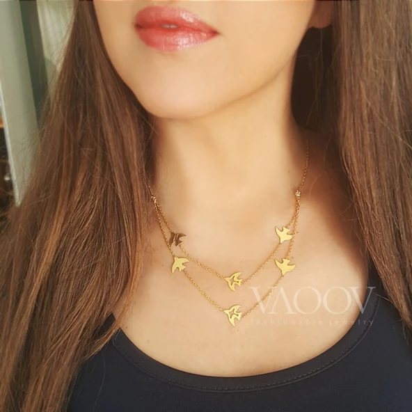 925 Ayar Gümüş Çift Sıra Kırlangıç Kolye (296011598) ürün görseli