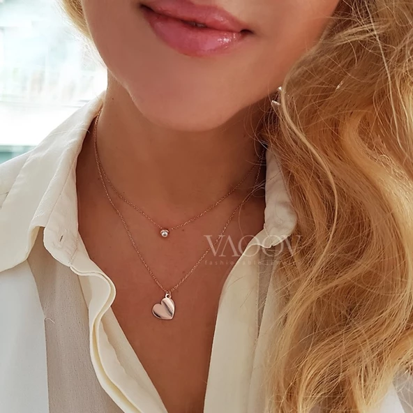 925 Ayar Gümüş Çift Zincirli Kalp Kolye ürün görseli