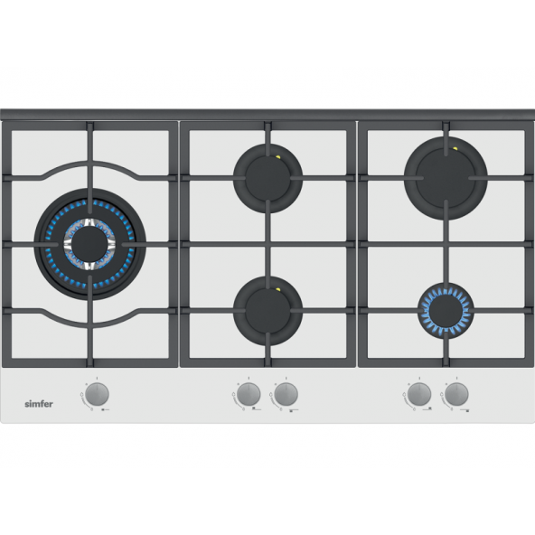 Simfer 3916 Wok Gözlü 90 Cm Beyaz Cam Ankastre Ocak