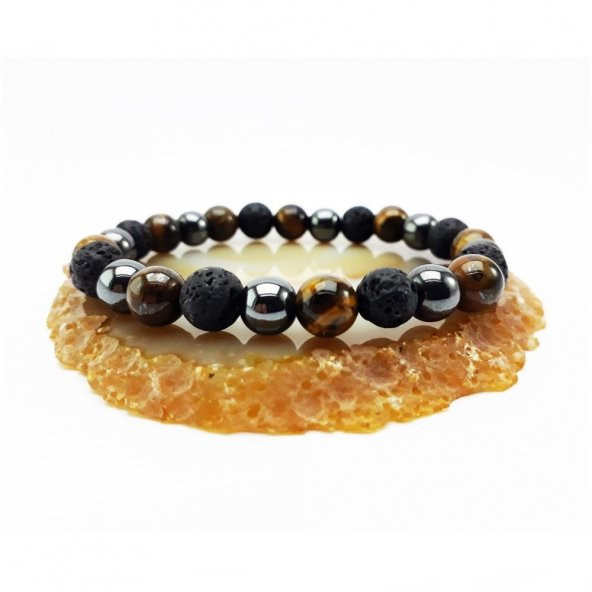 Kaplangözü - Hematit - Lav Taşı Doğal Taş Bileklik