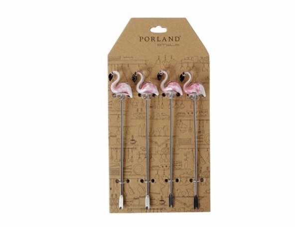 Porland Shiraz Flamingo 4lü Kokteyl Çatalı 12cm 04STY004281