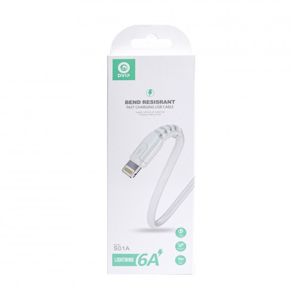 DVIP S01A 6A 67W Fast Charging UsbA to Lightning Data ve Hızlı Şarj Kablosu 1M Beyaz - 3