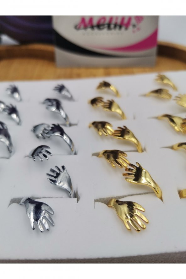 Sarılan El Yüzük 2 Li Sevgili Yüzük Gold Ve Gümüş Kadın Yüzük - 2