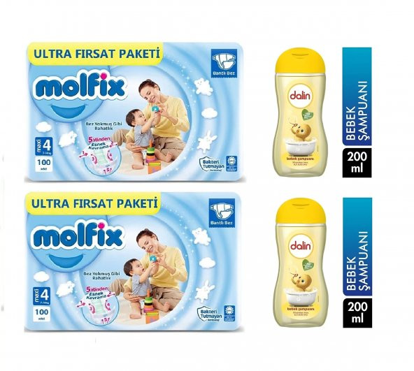 Molfix Ultra Fırsat Paket 4 Numara 200Lü Bebek Bezi + 400 Ml Dalin Hediyeli
