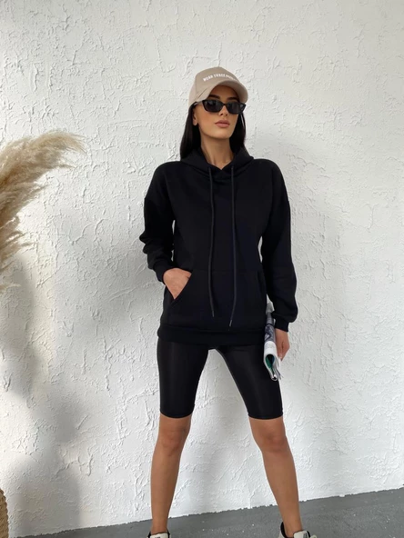 Pamuklu Üst Kalite Kadın Kapüşonlu Spor Sweatshirt Uzun Kollu Dört Mevsim - 7