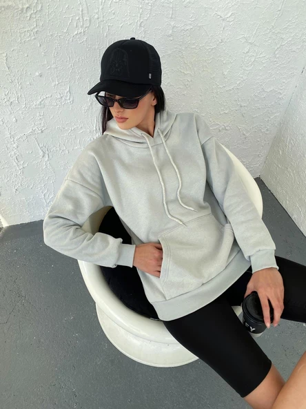 Pamuklu Üst Kalite Kadın Kapüşonlu Spor Sweatshirt Uzun Kollu Dört Mevsim - 3