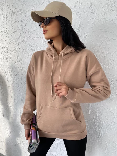 Pamuklu Üst Kalite Kadın Kapüşonlu Spor Sweatshirt Uzun Kollu Dört Mevsim - 12