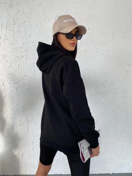 Pamuklu Üst Kalite Kadın Kapüşonlu Spor Sweatshirt Uzun Kollu Dört Mevsim - 8