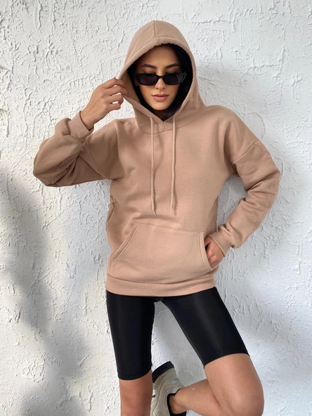 Pamuklu Üst Kalite Kadın Kapüşonlu Spor Sweatshirt Uzun Kollu Dört Mevsim - 11