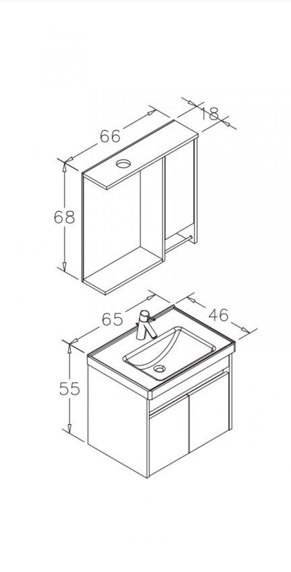 Orka Aydos 65 cm MDF Banyo Dolabı Alt Modül ve Lavabo - 3