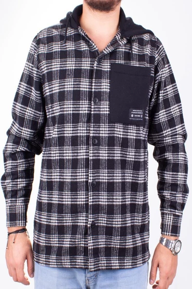 Dagoster DMG23-193714 Siyah Günlük Kapüşonlu Oversize Oduncu  Erkek Gömlek - 2
