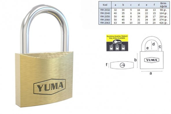 Yuma Türk Malı Pirinç Kısa Asma Kilit 50 mm - 2
