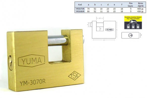 Yuma Kayar Milli Pirinç Asma Kilit 70 mm - 4
