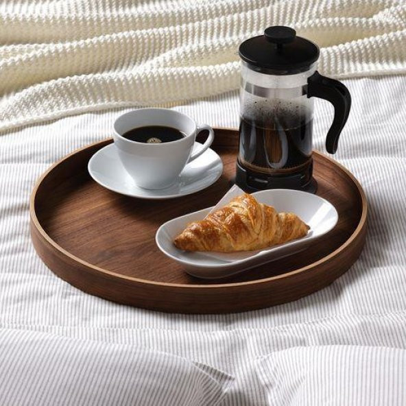Yuvarlak Tepsi, Ceviz MeridyenDukkan 42 cm Kahverengi Sunumluk Servis Tepsi - 2