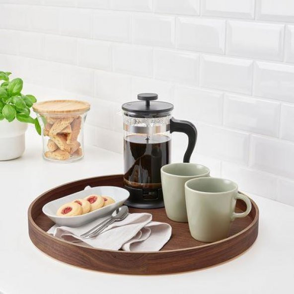 Yuvarlak Tepsi, Ceviz MeridyenDukkan 42 cm Kahverengi Sunumluk Servis Tepsi - 4