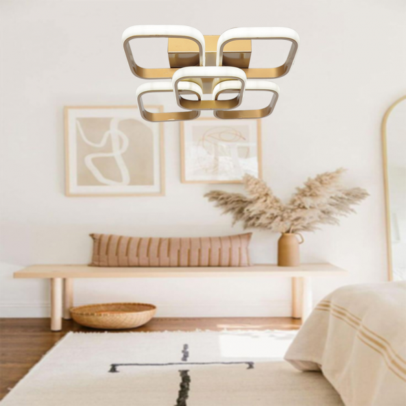 TT Aydınlatma TT302-4+1-ESK Kare Tt Aydınlatma Eskitme Boyalı 5 Li LED Avize - Beyaz Işık - 3