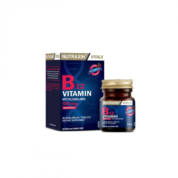 B12 Vitamini 1000mcg Kiraz Aromalı Takviye Edici Gıda 60 Dil Altı Tablet