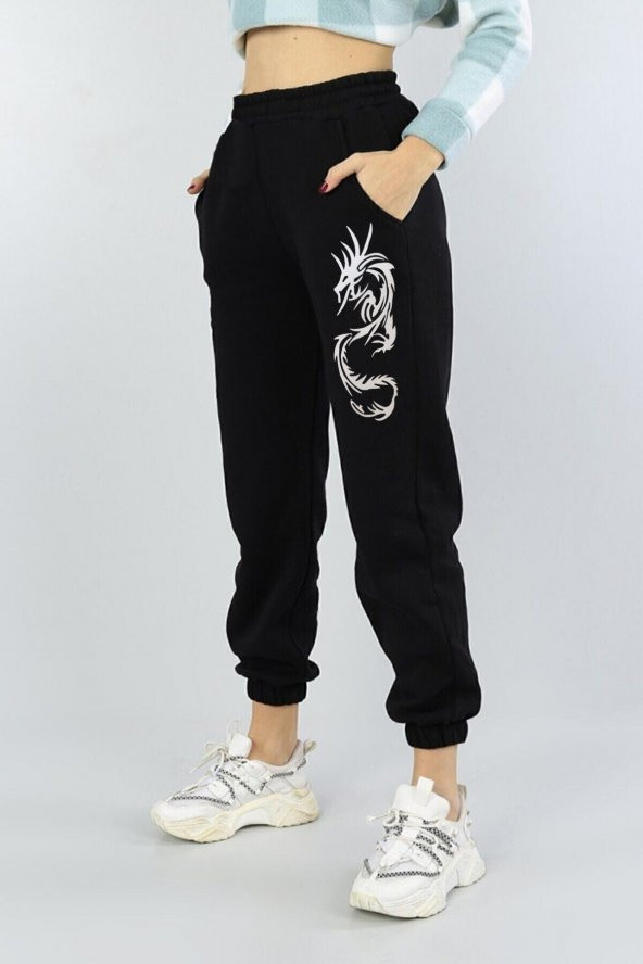 Dragon Baskılı Siyah Jogger Eşofman - Resim 3