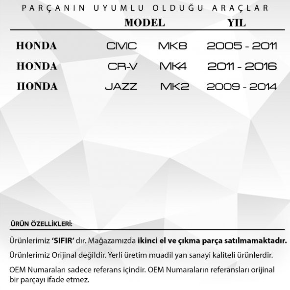 Honda Jazz, Civic, CR-V için Ayna Dişlisi - 2