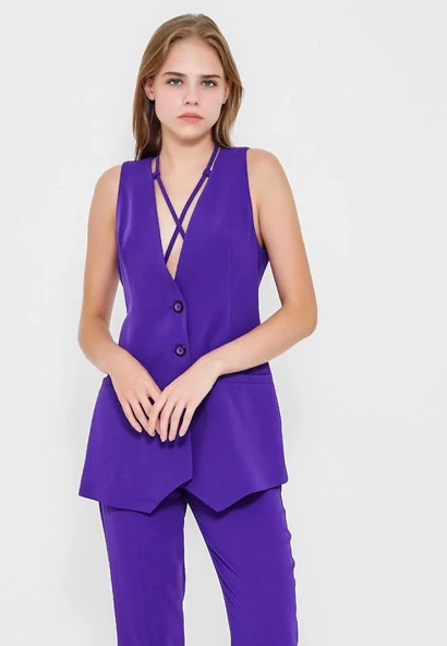 Modatalika Kadın Kolsuz Düğmeli İkili Takım - Resim 2