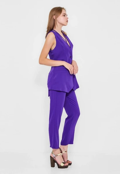 Modatalika Kadın Kolsuz Düğmeli İkili Takım - Resim 3