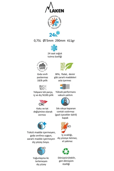 Laken Çelik 18/8 Jannu Termos Şişe 0,75L - Pembe LKTJ7P - 2